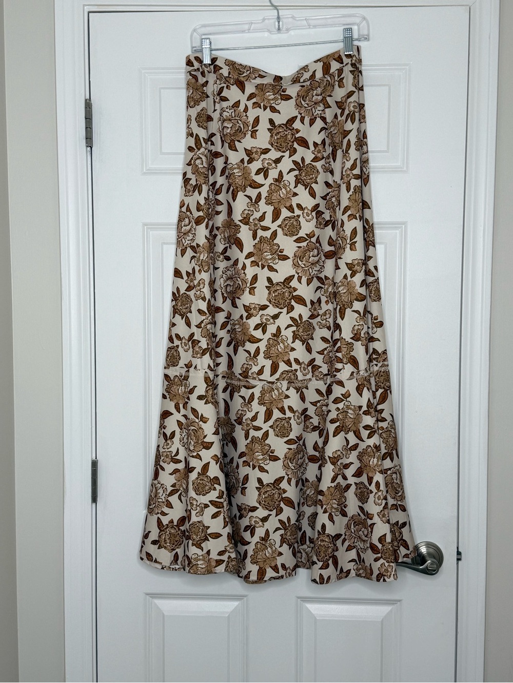 Neutral Floral Midi Skirt Romantic Cottagecore A-Line Skirt - Picture 2 of 12